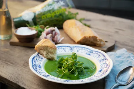 Grön ärtsoppa med färsk mejram